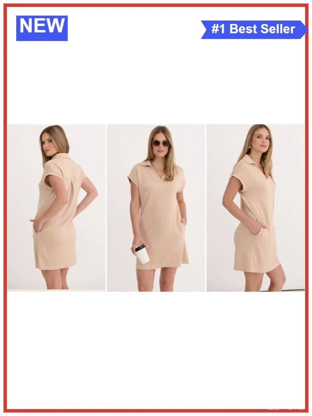 Women's Casual V Neck Mini Shirt Dress with Pockets Cap Sleeve Summer Vacation